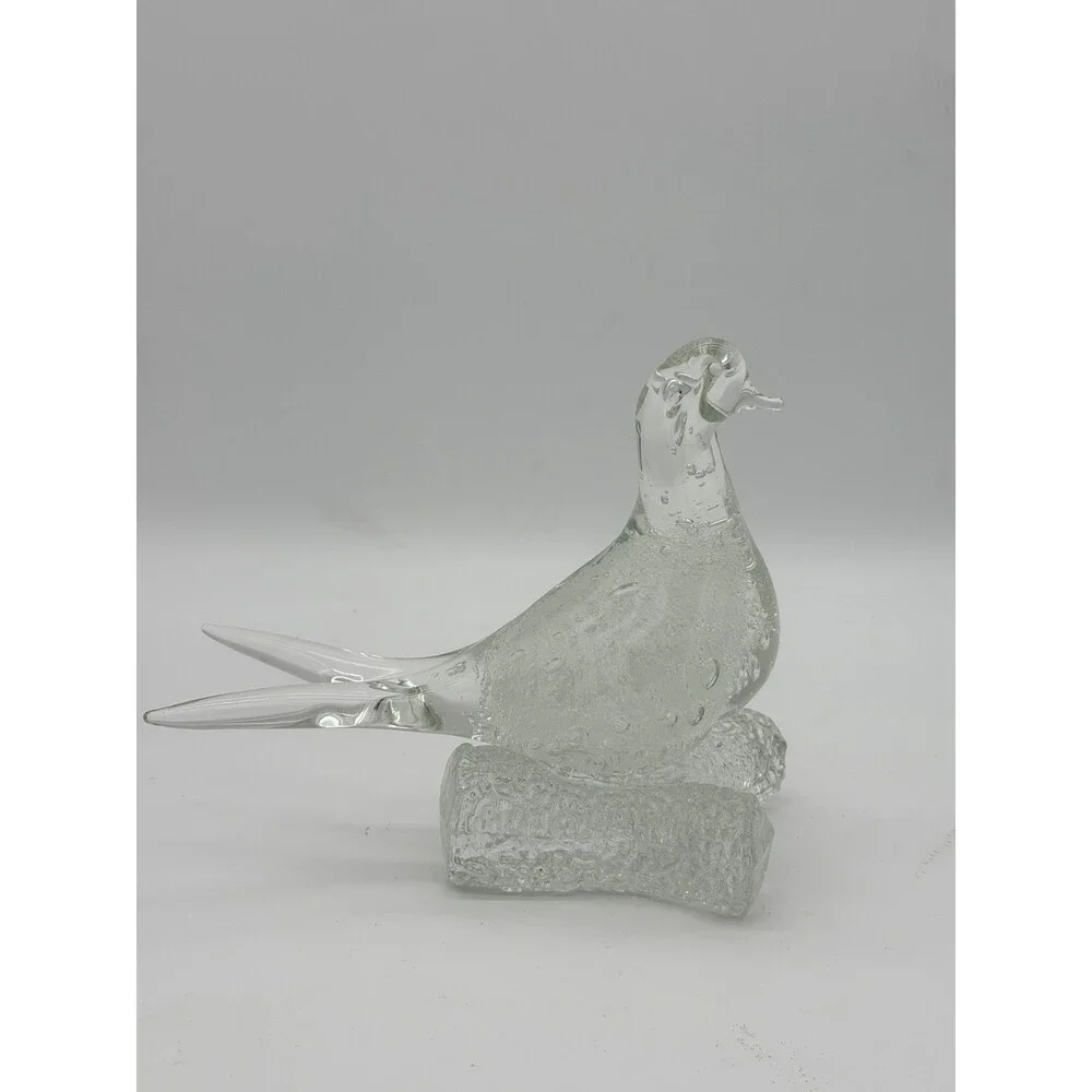 Murano Italy Art Glass Clear Bubble Seagull Bird On branch Figurine